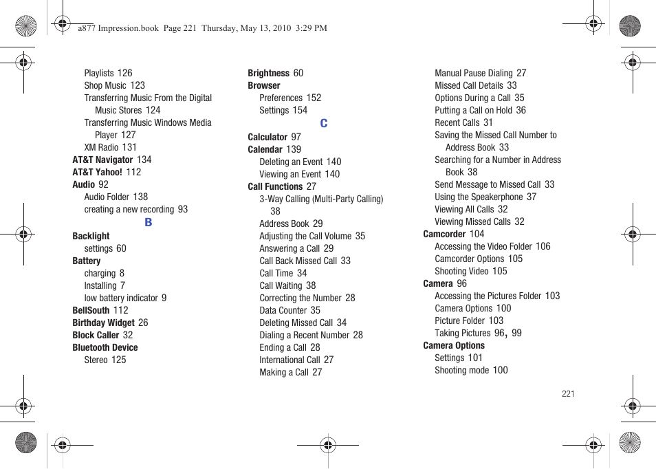 Samsung SGH-A877RBZATT User Manual | Page 225 / 230