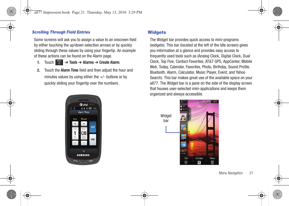 Widgets | Samsung SGH-A877RBZATT User Manual | Page 25 / 230