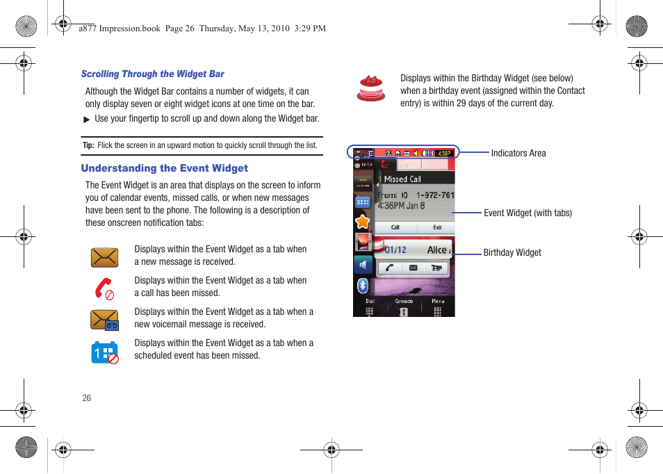 Understanding the event widget | Samsung SGH-A877RBZATT User Manual | Page 30 / 230