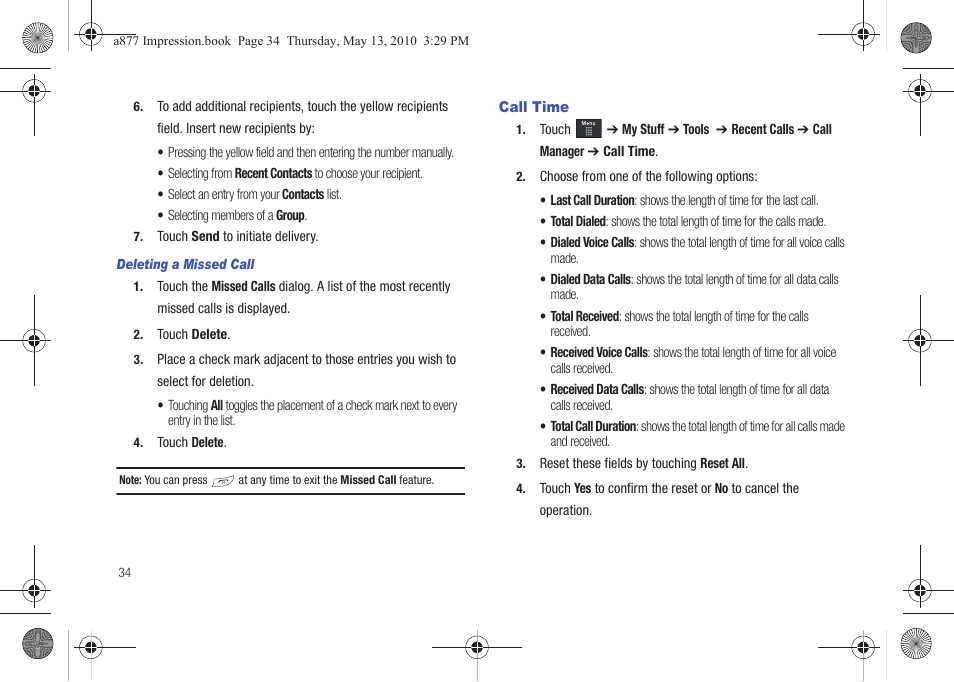 Call time | Samsung SGH-A877RBZATT User Manual | Page 38 / 230