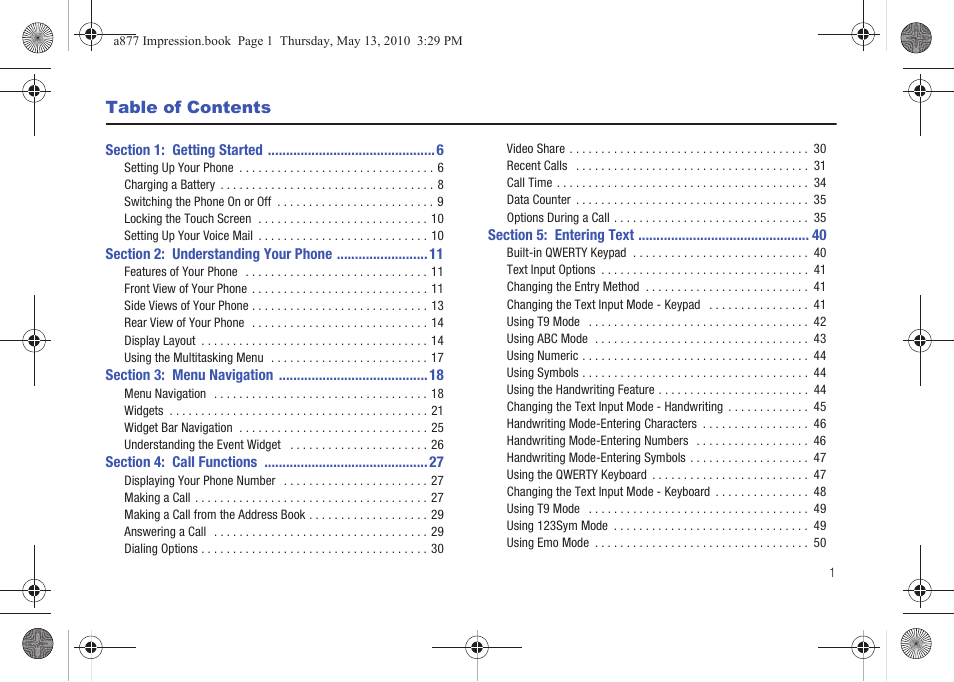 Samsung SGH-A877RBZATT User Manual | Page 5 / 230