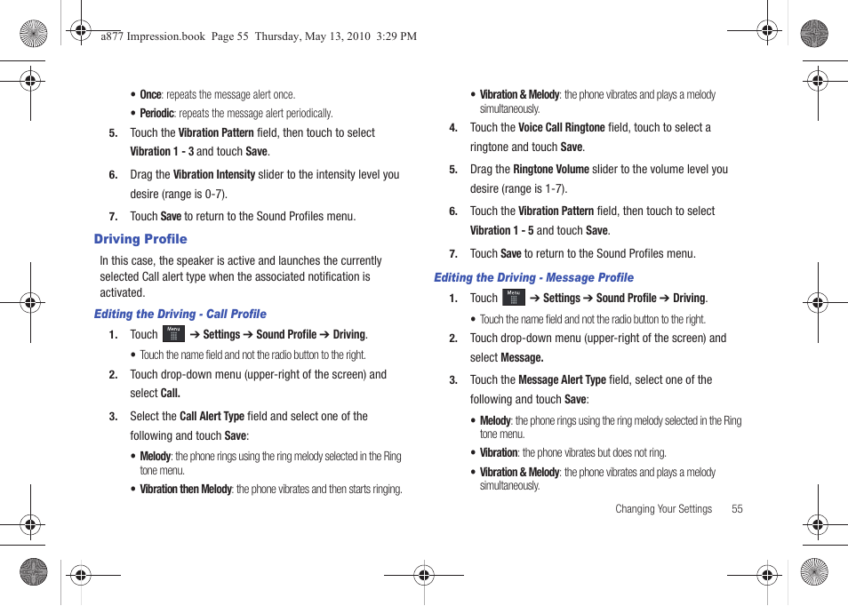 Driving profile | Samsung SGH-A877RBZATT User Manual | Page 59 / 230