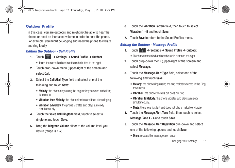 Outdoor profile | Samsung SGH-A877RBZATT User Manual | Page 61 / 230