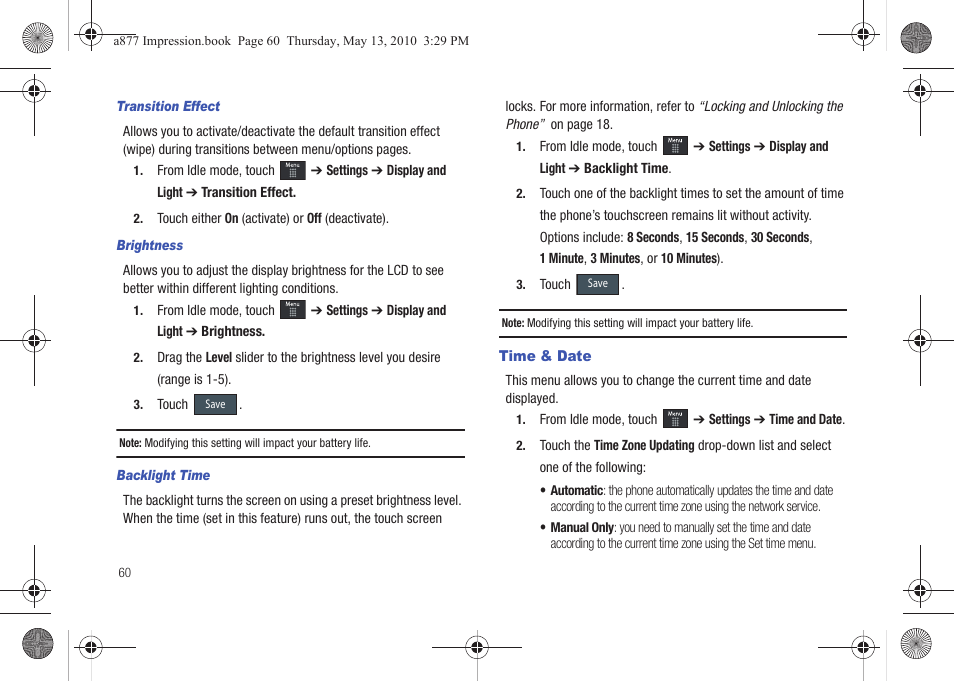 Time & date | Samsung SGH-A877RBZATT User Manual | Page 64 / 230