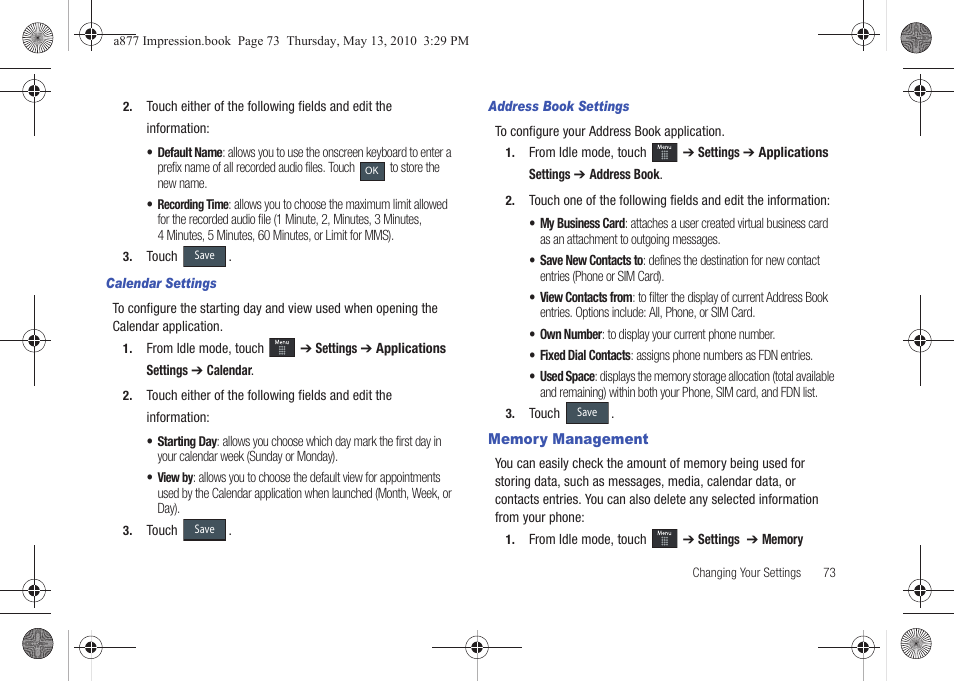 Memory management | Samsung SGH-A877RBZATT User Manual | Page 77 / 230