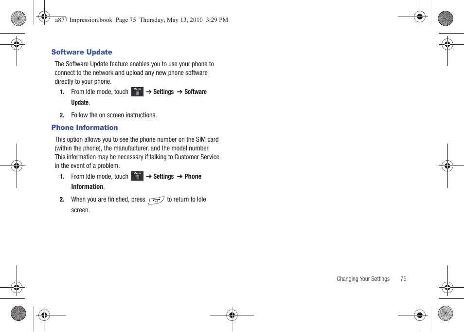 Software update, Phone information, Software update phone information | Samsung SGH-A877RBZATT User Manual | Page 79 / 230