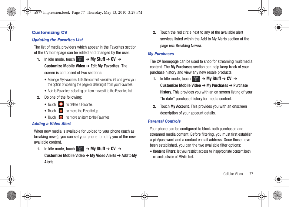 Customizing cv | Samsung SGH-A877RBZATT User Manual | Page 81 / 230