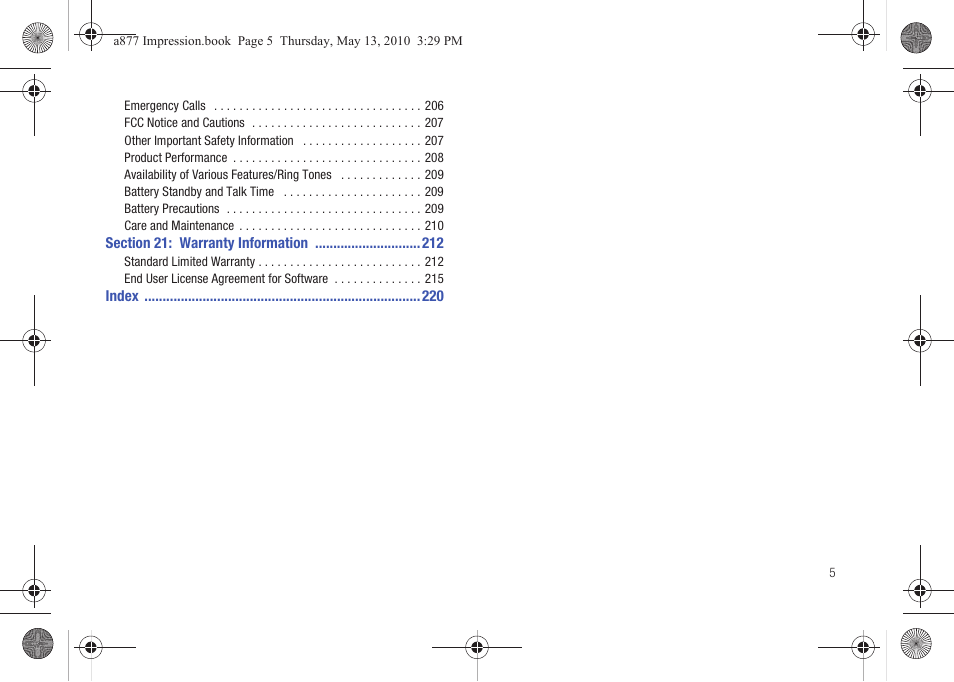 Section 21: warranty information 212 | Samsung SGH-A877RBZATT User Manual | Page 9 / 230