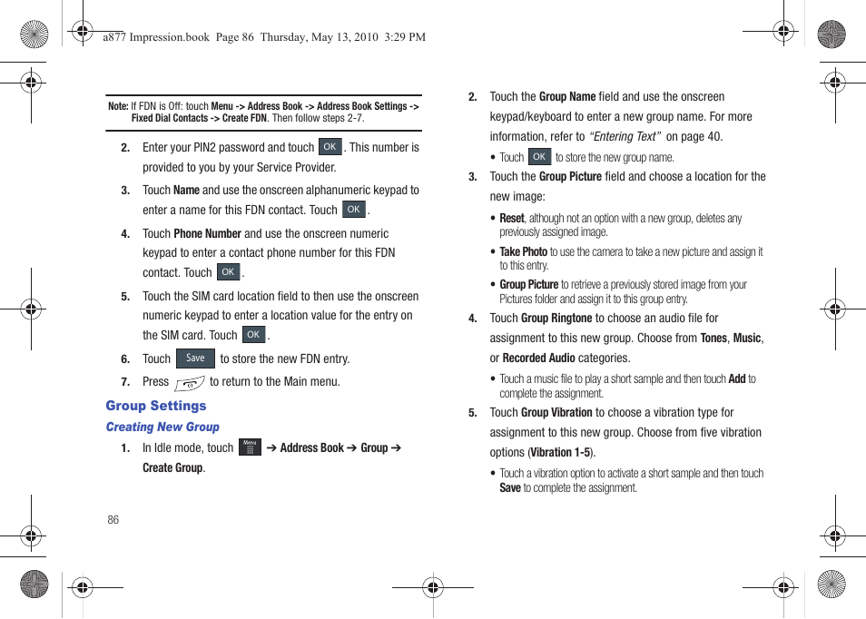 Group settings | Samsung SGH-A877RBZATT User Manual | Page 90 / 230