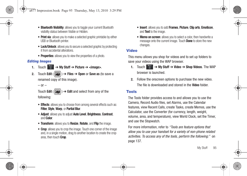Video, Tools, Video tools | Samsung SGH-A877RBZATT User Manual | Page 99 / 230