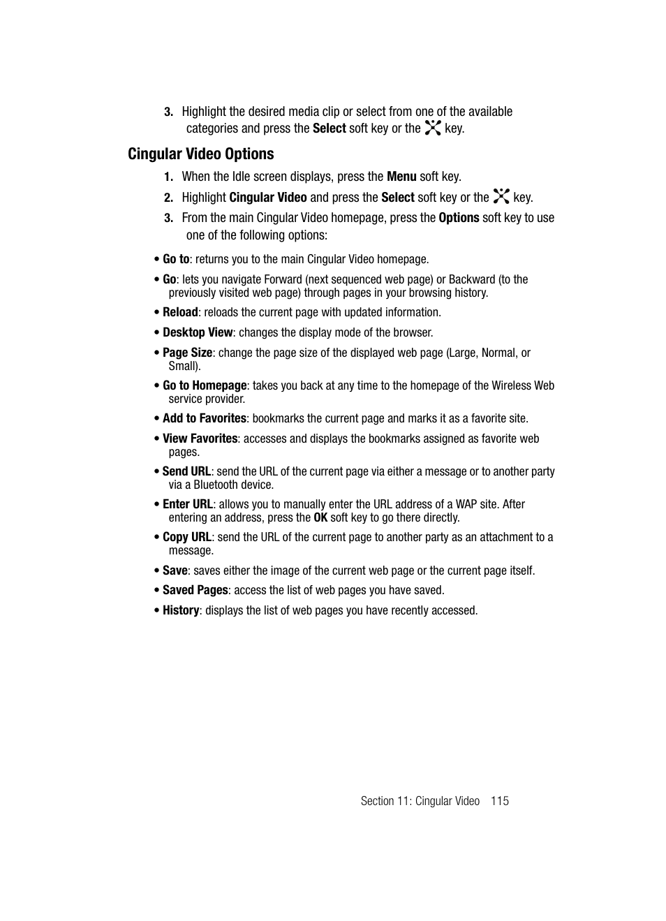 Cingular video options | Samsung SGH-A707DAACIN User Manual | Page 115 / 177