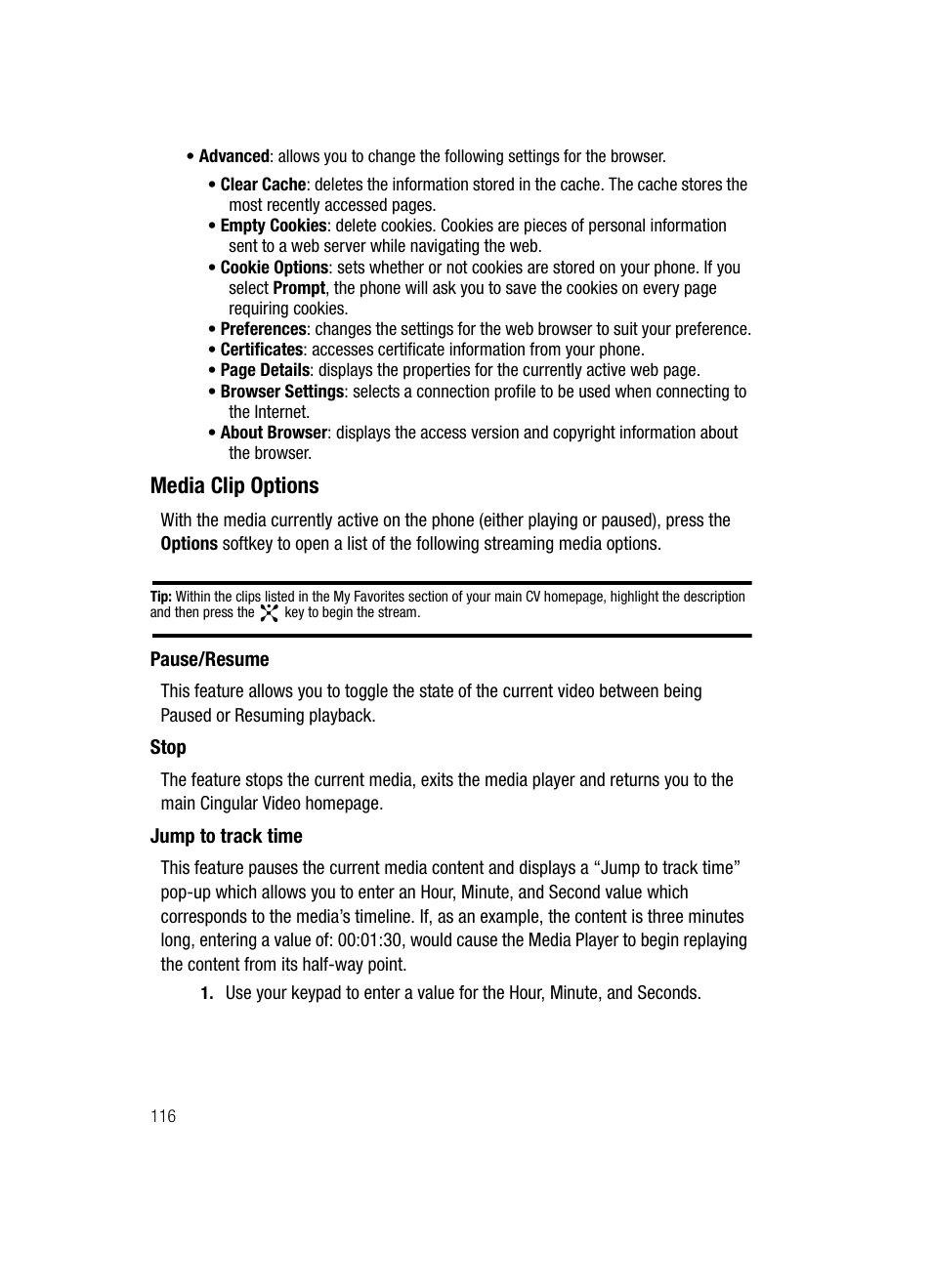 Media clip options | Samsung SGH-A707DAACIN User Manual | Page 116 / 177