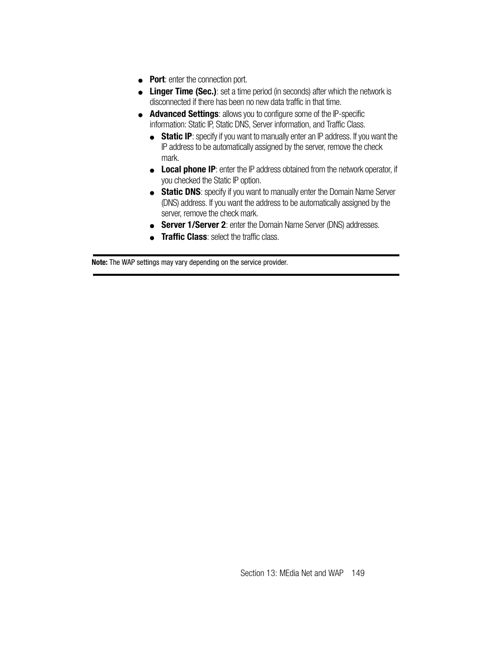 Port : enter the connection port, Traffic class : select the traffic class | Samsung SGH-A707DAACIN User Manual | Page 149 / 177