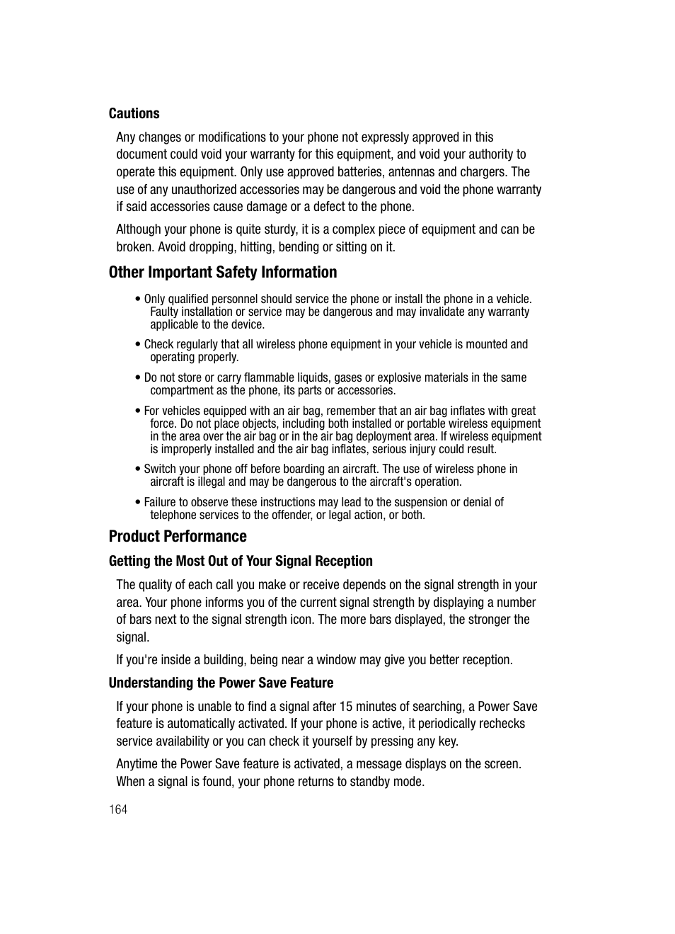 Other important safety information, Product performance | Samsung SGH-A707DAACIN User Manual | Page 164 / 177