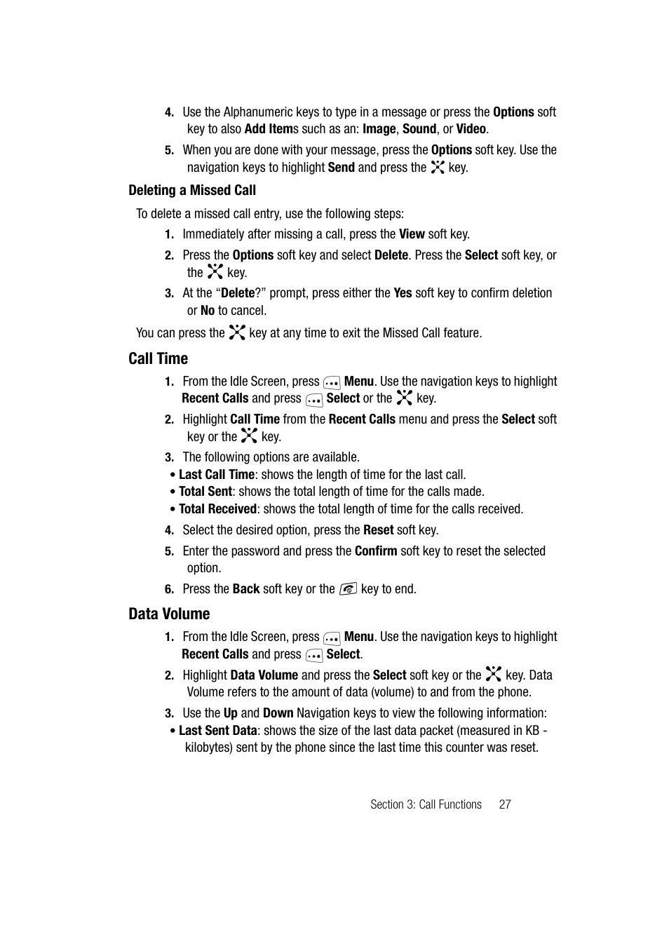 Call time data volume, Call time, Data volume | Samsung SGH-A707DAACIN User Manual | Page 27 / 177