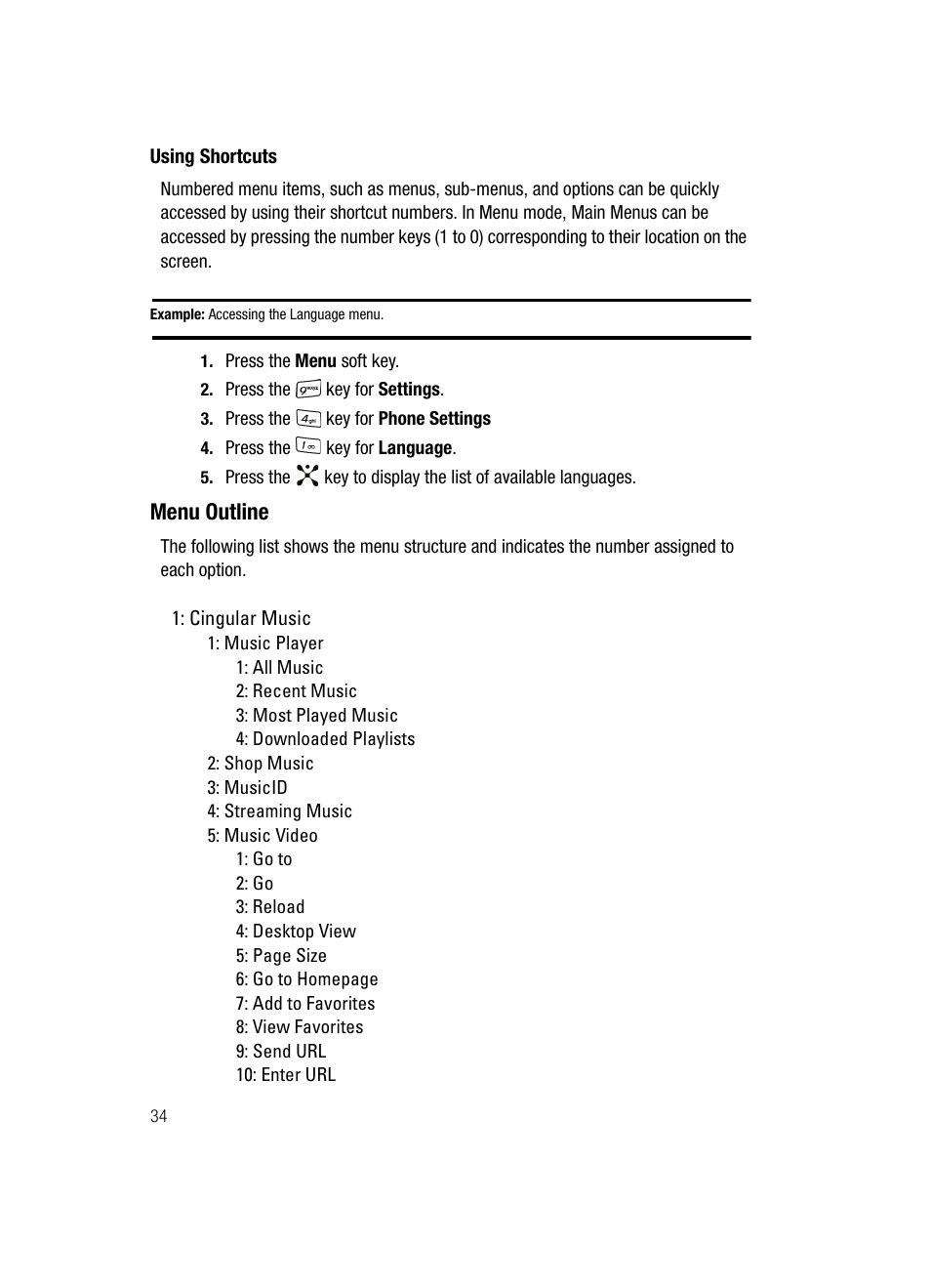 Menu outline | Samsung SGH-A707DAACIN User Manual | Page 34 / 177