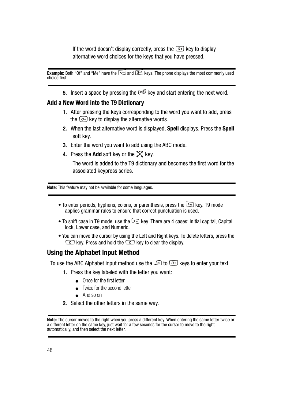 Using the alphabet input method | Samsung SGH-A707DAACIN User Manual | Page 48 / 177