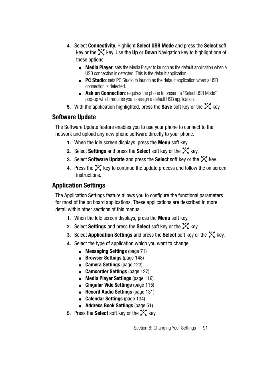 Software update application settings, Software update, Application settings | Samsung SGH-A707DAACIN User Manual | Page 91 / 177