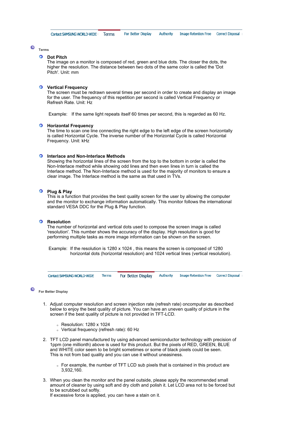 Terms, For better display | Samsung LS20HABKBQ-XAA User Manual | Page 71 / 75