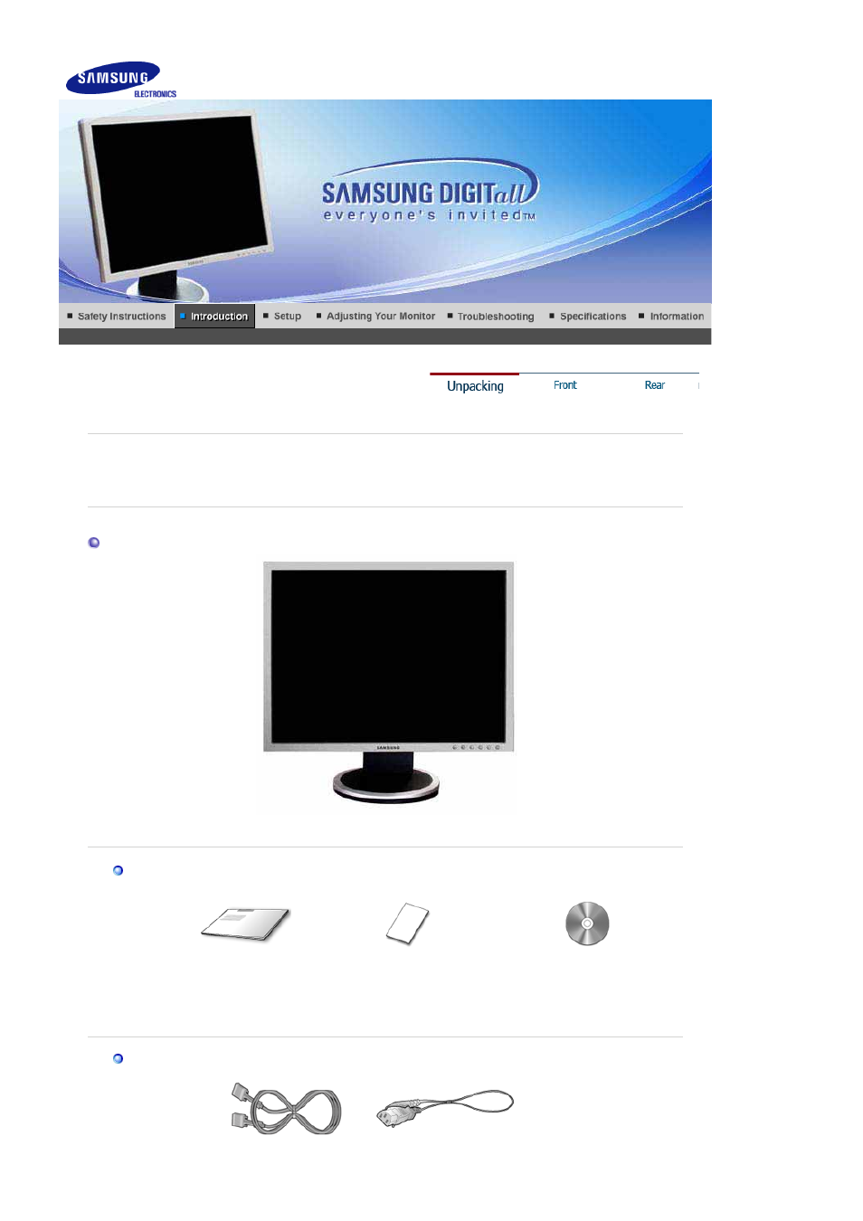 Introduction, Unpacking | Samsung LS20HABKBQ-XAA User Manual | Page 9 / 75