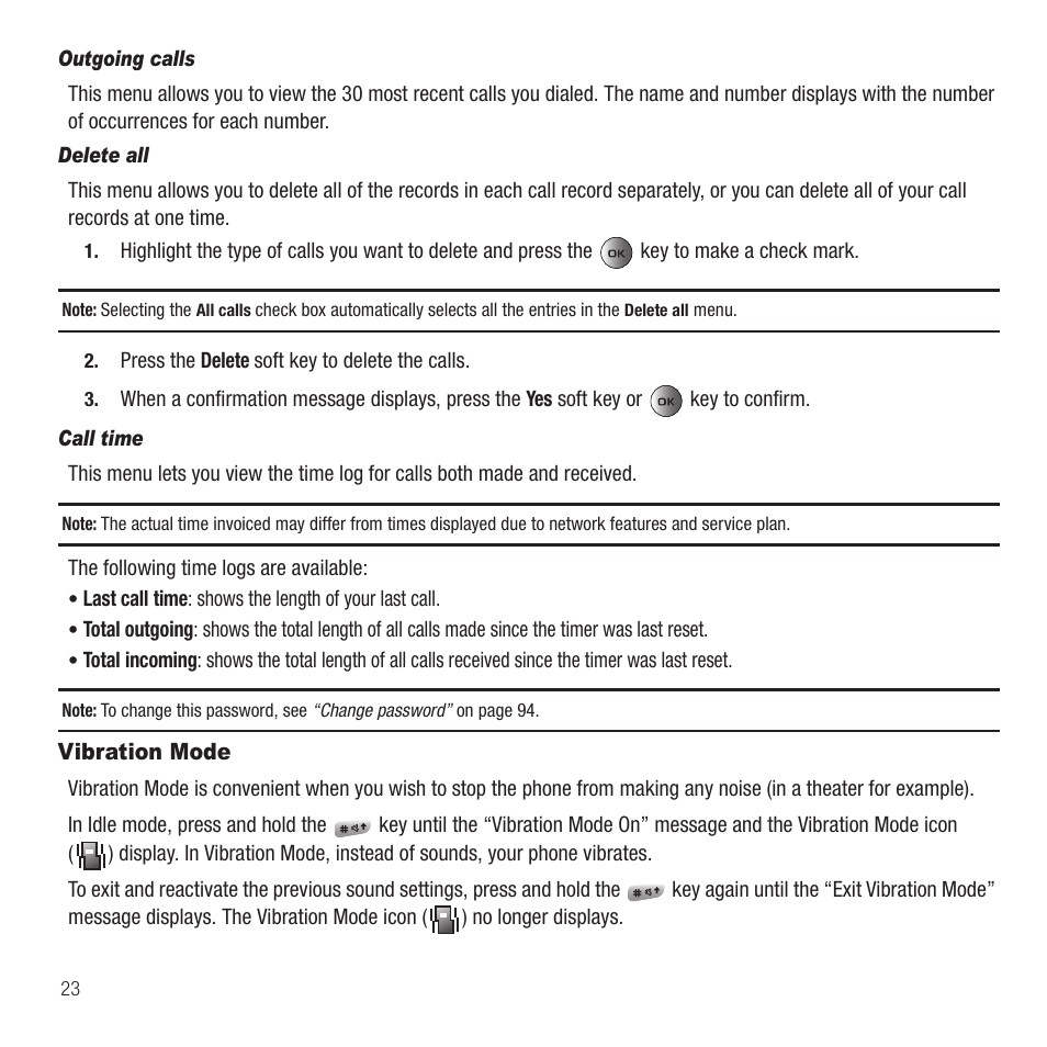 Vibration mode | Samsung SGH-T459EGAGEN User Manual | Page 26 / 142