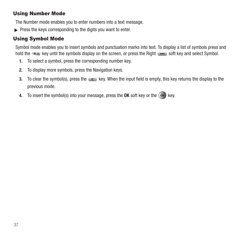 Using number mode, Using symbol mode, Using number mode using symbol mode | Samsung SGH-T459EGAGEN User Manual | Page 40 / 142