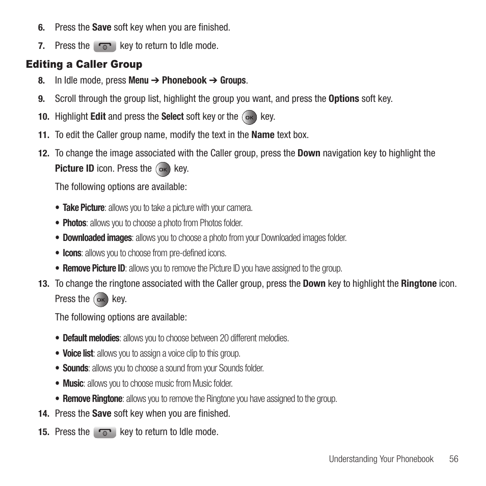 Editing a caller group | Samsung SGH-T459EGAGEN User Manual | Page 59 / 142