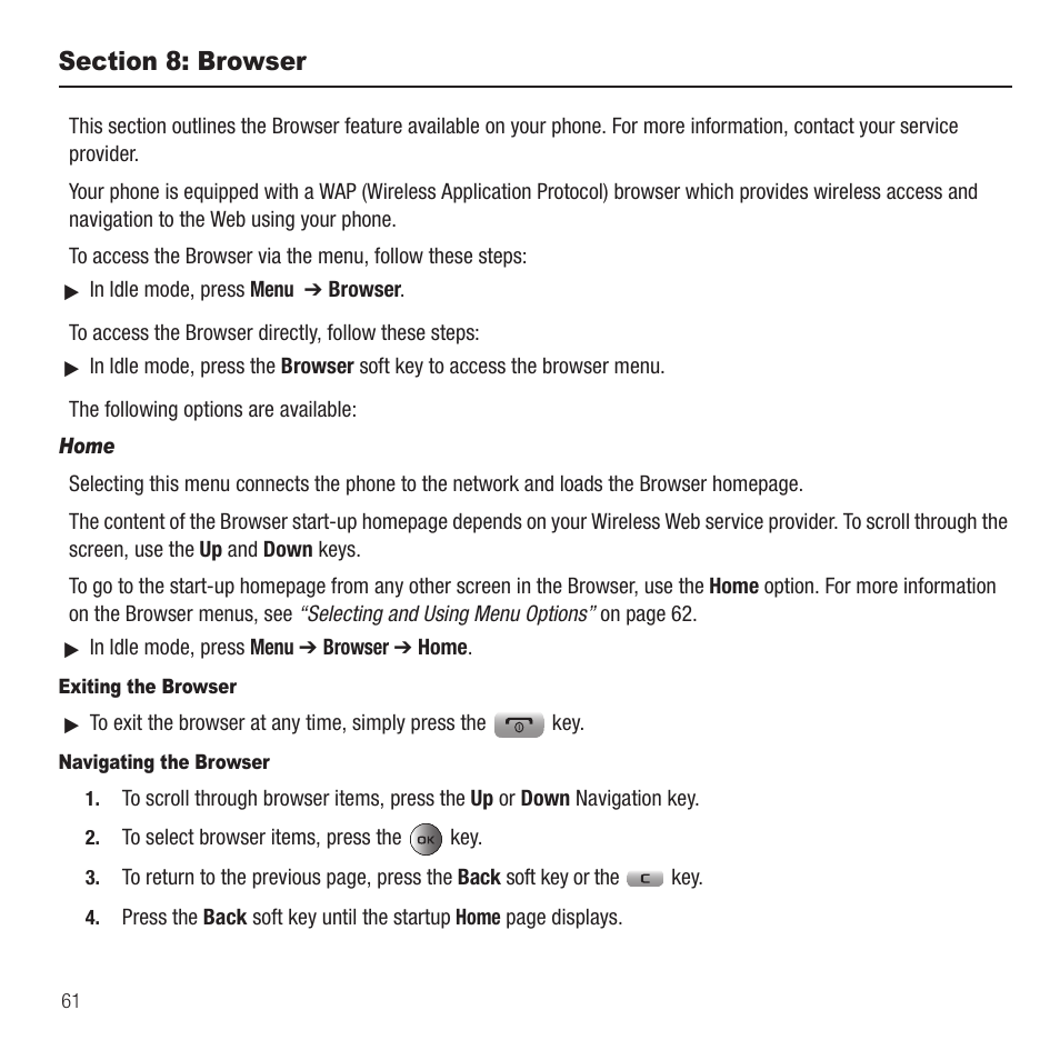 Section 8: browser | Samsung SGH-T459EGAGEN User Manual | Page 64 / 142
