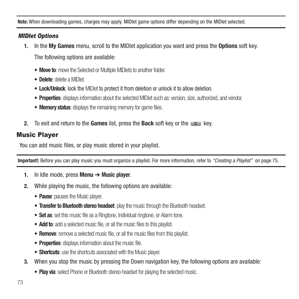 Music player | Samsung SGH-T459EGAGEN User Manual | Page 76 / 142