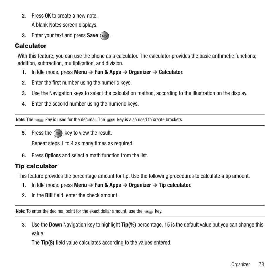 Calculator, Tip calculator, Calculator tip calculator | Samsung SGH-T459EGAGEN User Manual | Page 81 / 142