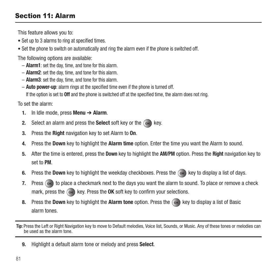 Section 11: alarm | Samsung SGH-T459EGAGEN User Manual | Page 84 / 142