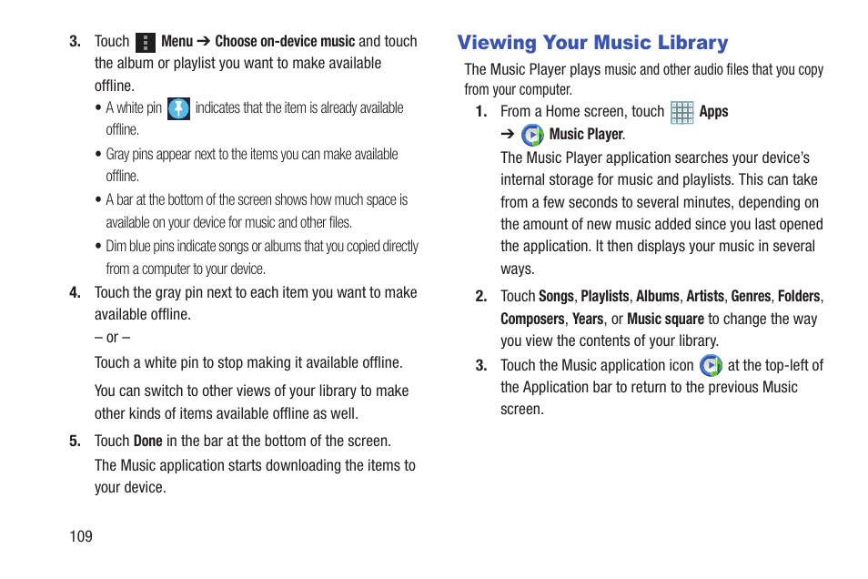 Viewing your music library | Samsung GT-P5113TSYXAR User Manual | Page 114 / 242