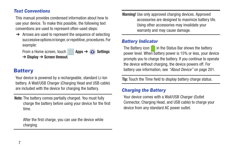 Battery | Samsung GT-P5113TSYXAR User Manual | Page 12 / 242