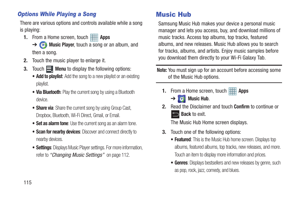 Music hub | Samsung GT-P5113TSYXAR User Manual | Page 120 / 242