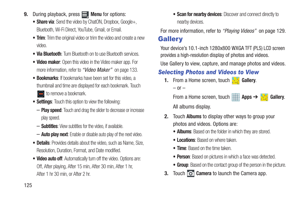 Gallery, For more | Samsung GT-P5113TSYXAR User Manual | Page 130 / 242
