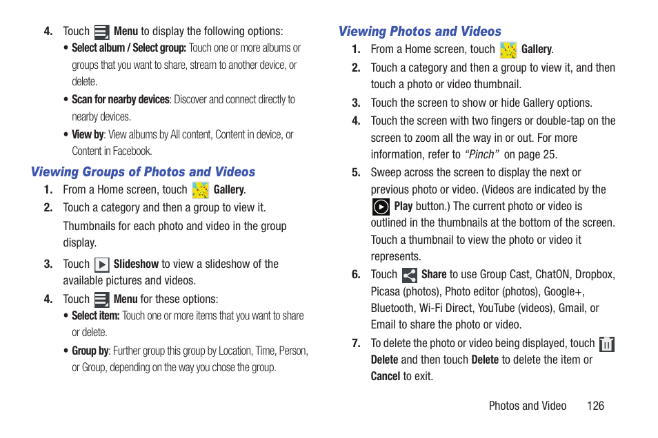 For more information, refer to “viewing photos and | Samsung GT-P5113TSYXAR User Manual | Page 131 / 242