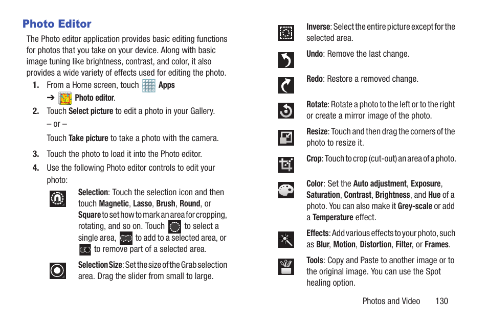 Photo editor | Samsung GT-P5113TSYXAR User Manual | Page 135 / 242