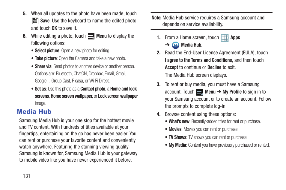 Media hub, For more | Samsung GT-P5113TSYXAR User Manual | Page 136 / 242