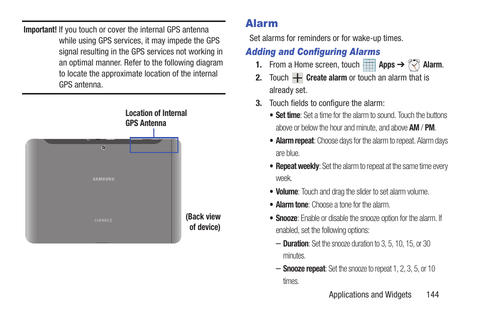 Alarm | Samsung GT-P5113TSYXAR User Manual | Page 149 / 242