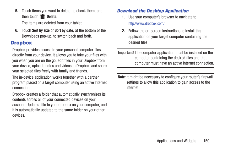 Dropbox, For more information, refer to, T. for more information, refer | Unt. for more information, refer to “dropbox” on | Samsung GT-P5113TSYXAR User Manual | Page 155 / 242