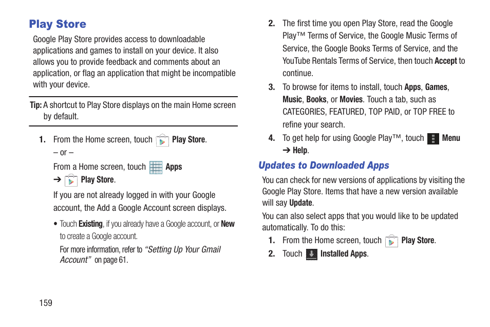 Play store | Samsung GT-P5113TSYXAR User Manual | Page 164 / 242