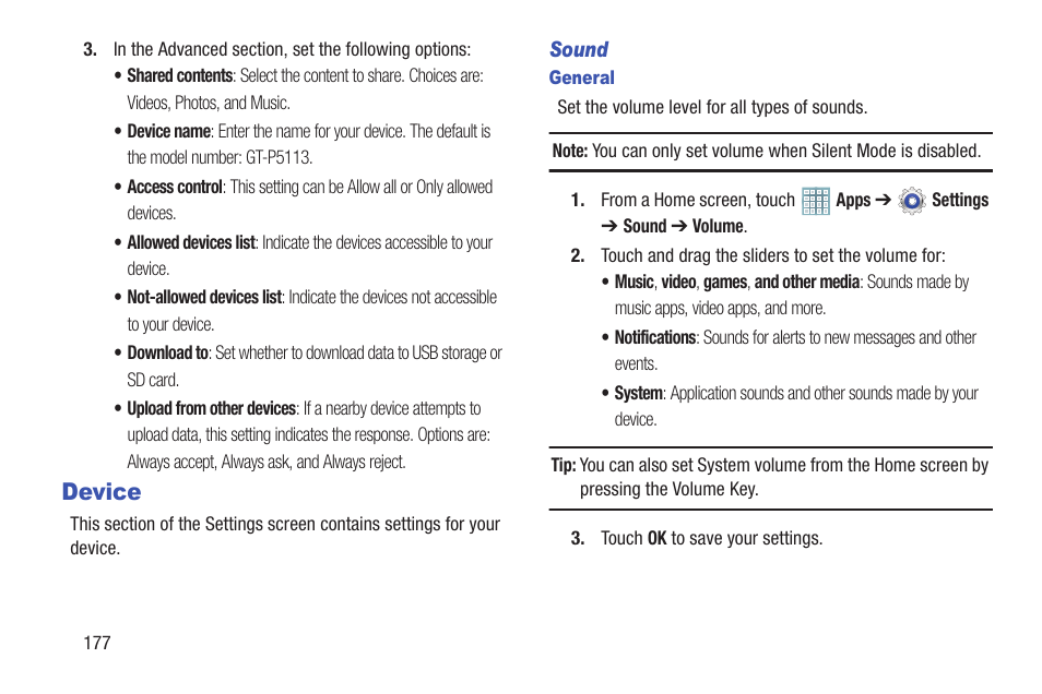 Device | Samsung GT-P5113TSYXAR User Manual | Page 182 / 242
