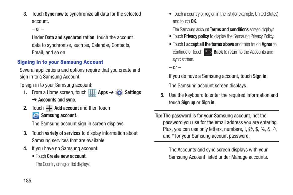For more, Information, refer to “signing in to your samsung, For more information, refer to “signing in to your | Samsung GT-P5113TSYXAR User Manual | Page 190 / 242