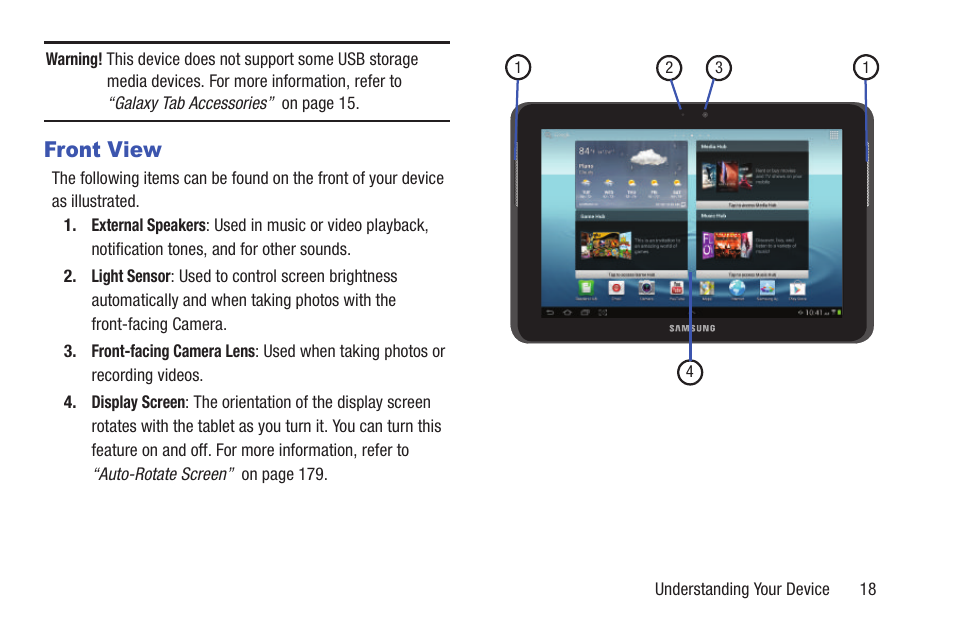 Front view | Samsung GT-P5113TSYXAR User Manual | Page 23 / 242
