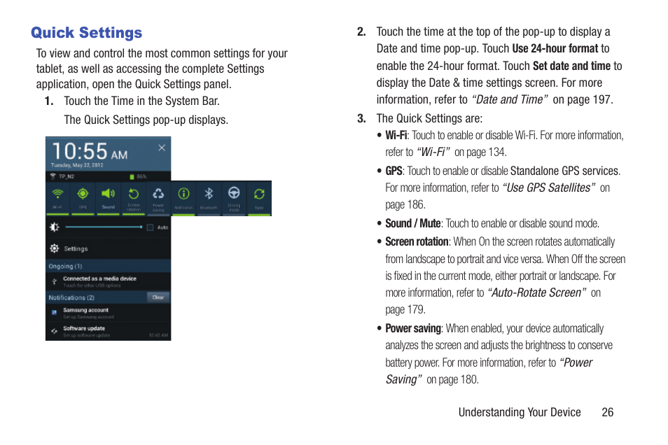 Quick settings | Samsung GT-P5113TSYXAR User Manual | Page 31 / 242