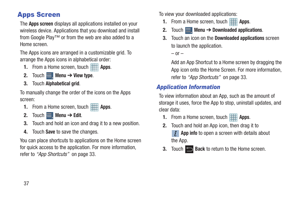 Apps screen | Samsung GT-P5113TSYXAR User Manual | Page 42 / 242