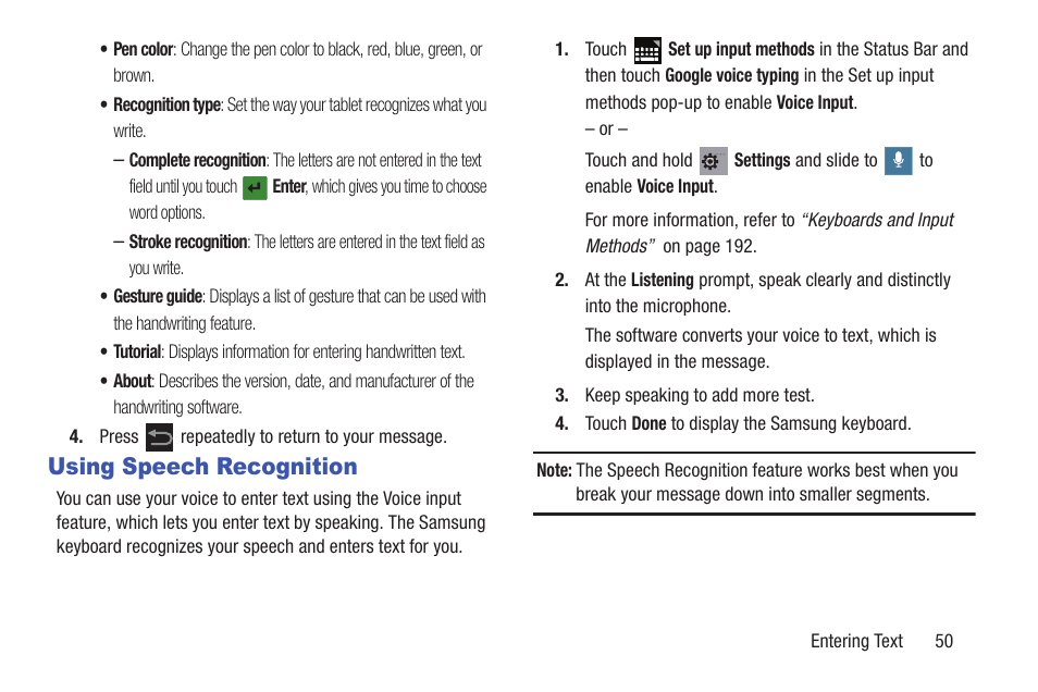 Using speech recognition | Samsung GT-P5113TSYXAR User Manual | Page 55 / 242