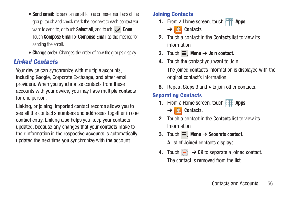 More information, refer to “joining contacts | Samsung GT-P5113TSYXAR User Manual | Page 61 / 242