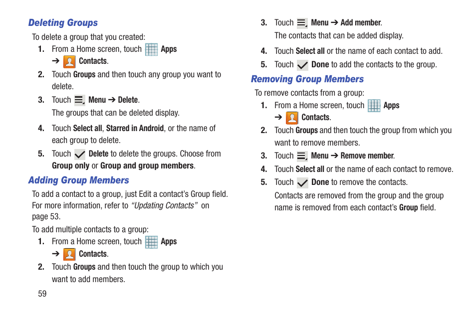 Oup. for, More information, refer to “adding group members | Samsung GT-P5113TSYXAR User Manual | Page 64 / 242