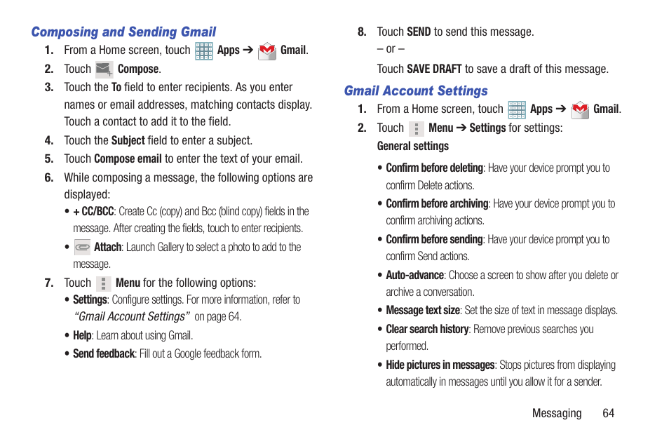 For more information, refer to “composing and | Samsung GT-P5113TSYXAR User Manual | Page 69 / 242